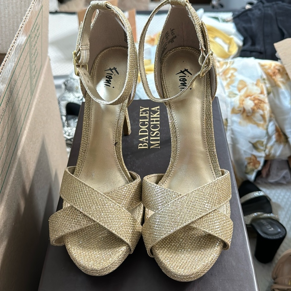 Gold Fioni Open-Toe Heels